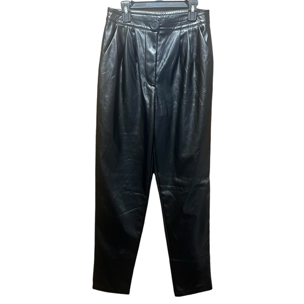 Princess Polly Love Club Black Faux Vegan Leather Straight Pants Size 4 - Picture 3 of 12